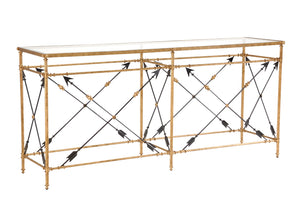 Chelsea House Arrow Console Large Gold-Leaf Iron Frame With Clear Tempered Glass Top — Luxurious, Stable Accent Table 381348