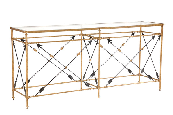 Chelsea House Arrow Console Large Gold-Leaf Iron Frame With Clear Tempered Glass Top — Luxurious, Stable Accent Table 381348