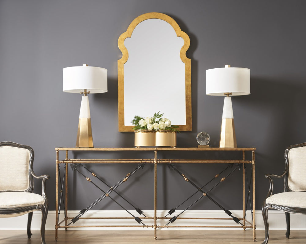 Chelsea House Arrow Console Large Gold-Leaf Iron Frame With Clear Tempered Glass Top — Luxurious, Stable Accent Table 381348