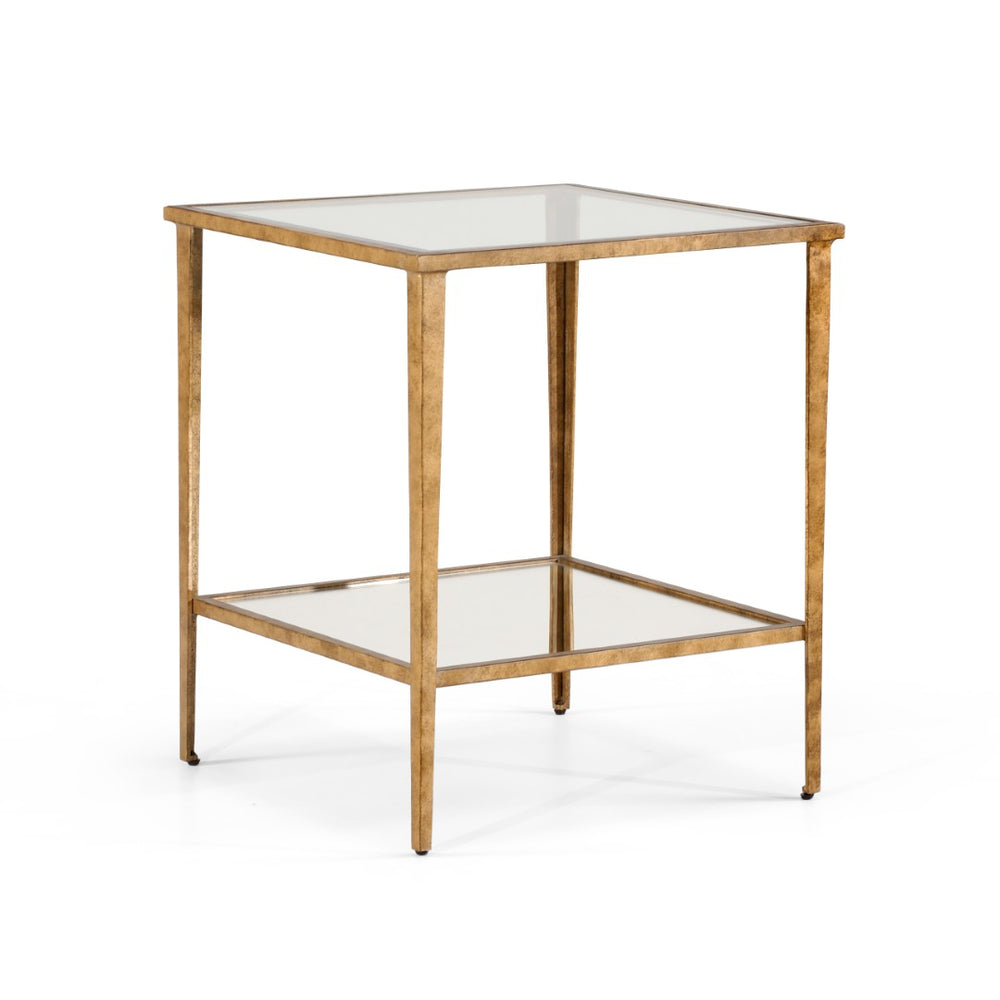 Chelsea House Carson Antique Gold End Table With Mirrored Shelf & Glass Top — Glam Compact Accent 25"H X 22"W 381355