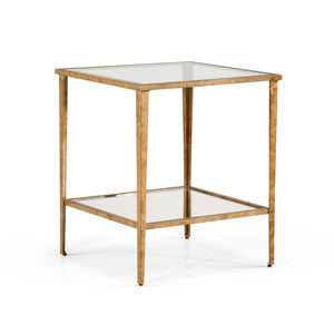 Chelsea House Carson Antique Gold End Table With Mirrored Shelf & Glass Top — Glam Compact Accent 25"H X 22"W 381355