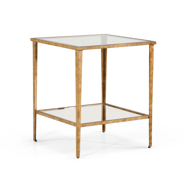 Chelsea House Carson Antique Gold End Table With Mirrored Shelf & Glass Top — Glam Compact Accent 25"H X 22"W 381355
