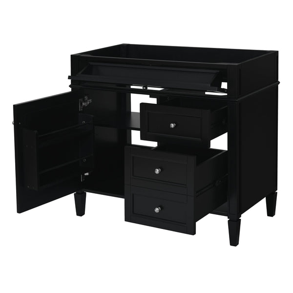 English Elm 36'' Modern Bathroom Vanity Cabinet with Tip-Out Drawer, Adjustable Shelf, Smooth Metal Slides, Solid Wood Frame Black N710P186084B