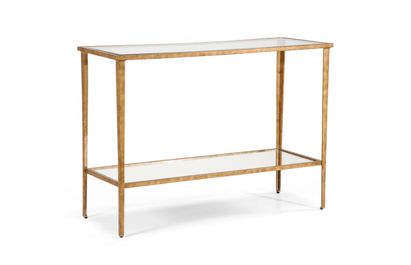 Chelsea House Carson Antique Gold Console Table With Mirrored Shelf, Iron Frame, Glass Top — Transitional Accent 381356
