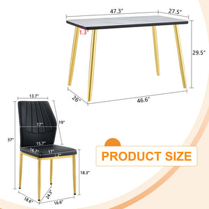 English Elm Table and Chair Set Marble Glass Top Gold Legs Modern 5 Piece Dining for Small Spaces Black,White+Gold W1151S04652