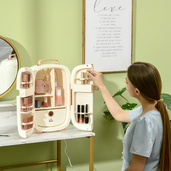 English Elm Homcom Skincare Mini Fridge 12l Led Display Silent Cooling Vanity Refrigerator White W2225P173963