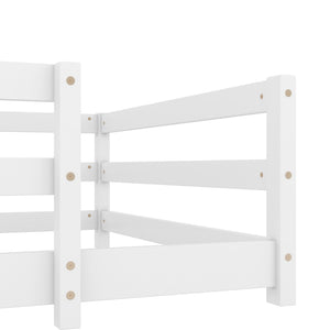 English Elm Twin Montessori Pine Floor Bed with Full Fence Rails for Kids Cozy Bedroom W1820P398987