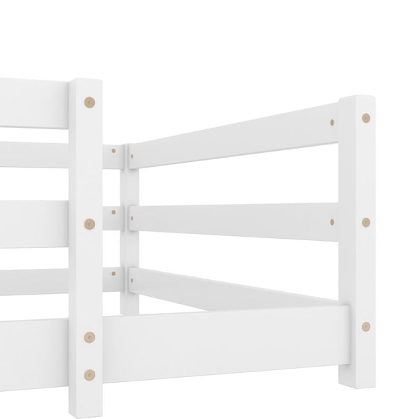 English Elm Twin Montessori Pine Floor Bed with Full Fence Rails for Kids Cozy Bedroom W1820P398987