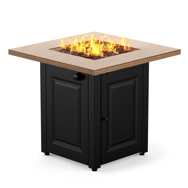 English Elm 28In Gas Fire Pit Table 50000 BTU Propane with Lid & Lava Rocks, ETL Safe, Wood Grain Black, Compact Outdoor Heat W944P198937