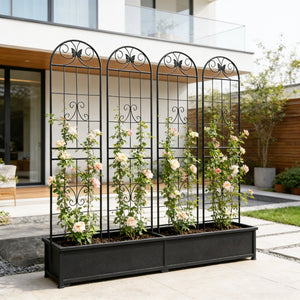 English Elm 4 Pack Powder-coated Metal Garden Trellis Panels Rustproof Climbing Plant Support Outdoor W1586P268039