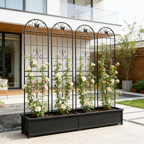 English Elm 4 Pack Powder-coated Metal Garden Trellis Panels Rustproof Climbing Plant Support Outdoor W1586P268039