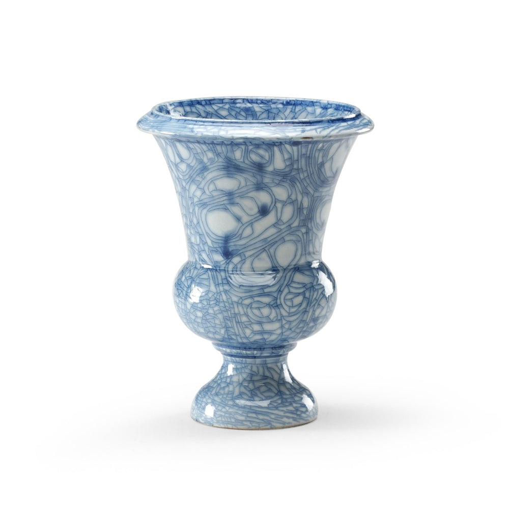 Chelsea House Blue Hand-Glazed Footed Vase — Italian Porcelain Blue-White Swirl, 10.5" H Elegant Accent Piece 381504