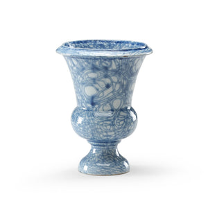 Chelsea House Blue Hand-Glazed Footed Vase — Italian Porcelain Blue-White Swirl, 10.5" H Elegant Accent Piece 381504