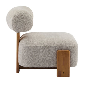 English Elm 27.25" Boucle Lounge Chair Solid Wood Frame Rolled Back Sculptural Living Room Accent N767P354792A