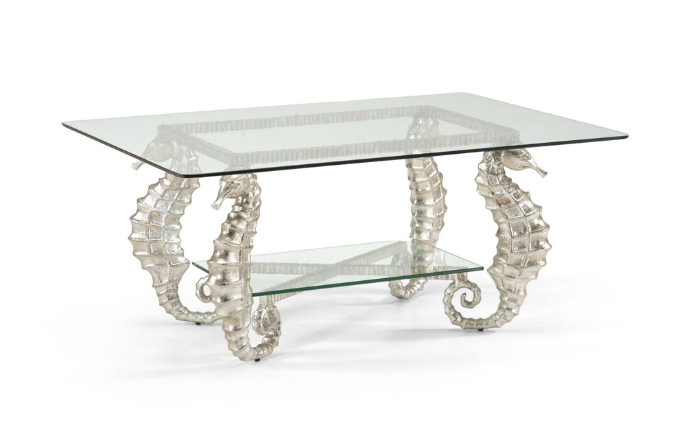 Chelsea House Seahorse Silver Leaf Coffee Table With Tempered Glass Top, Sculptural Coastal Accent For Living Rooms 381590