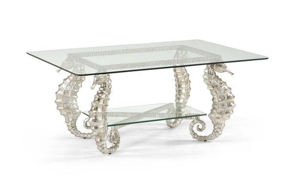 Chelsea House Seahorse Silver Leaf Coffee Table With Tempered Glass Top, Sculptural Coastal Accent For Living Rooms 381590