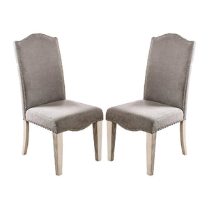 English Elm Set of 2 Fabric Parson Chairs Antique White Frame Gray Upholstery Nailhead Trim Camelback Accent B016P222713