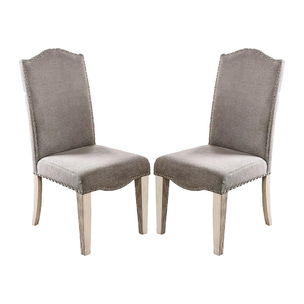 English Elm Set of 2 Fabric Parson Chairs Antique White Frame Gray Upholstery Nailhead Trim Camelback Accent B016P222713