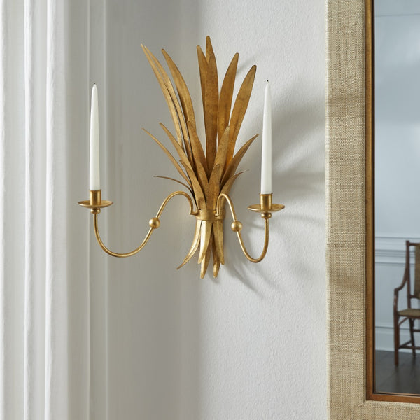 Chelsea House Wheat Hand-Formed Iron Sconce In Old Gold Finish — Sculptural Sheaf Design, Scaled 20"H X 16"W For Accent Lighting 381633