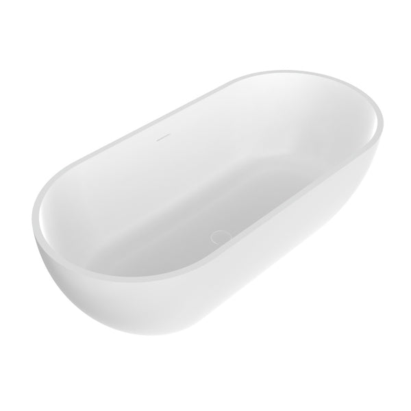 English Elm 63 Inch Stone Resin Freestanding Bathtub Oval Matte White Seamless Soaking Basin W1613P427471