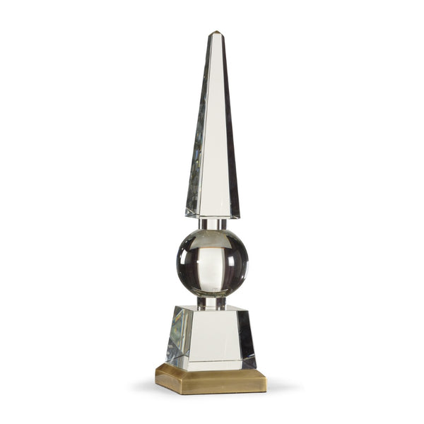 Chelsea House Architectural Cast Crystal Obelisk With Antique Brass Base And Polished Orb — 23" Sculptural Accent 381650