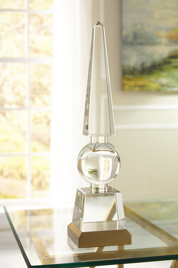 Chelsea House Architectural Cast Crystal Obelisk With Antique Brass Base And Polished Orb — 23" Sculptural Accent 381650