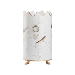 Chelsea House Aviary Hand-Painted Cream Umbrella Stand With Bird & Floral Motif, Gold Paw Feet, Scalloped Top Handles 381653