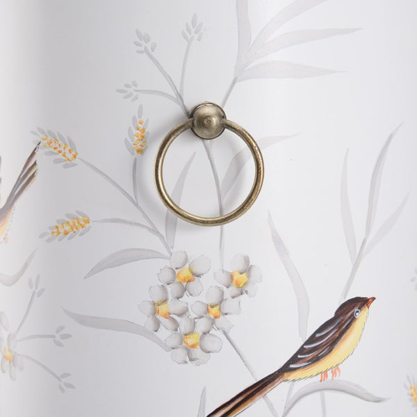 Chelsea House Aviary Hand-Painted Cream Umbrella Stand With Bird & Floral Motif, Gold Paw Feet, Scalloped Top Handles 381653