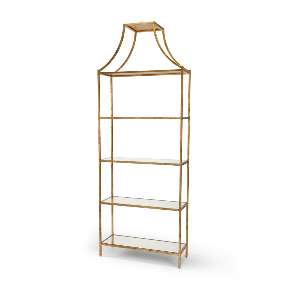Chelsea House Classic Gilt Shelf Antique Gold Leaf Etagere With Five Glass Shelves, 96"H X 36"W Elegant Display 381695