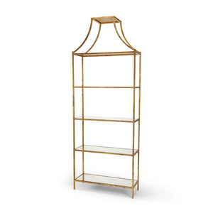 Chelsea House Classic Gilt Shelf Antique Gold Leaf Etagere With Five Glass Shelves, 96"H X 36"W Elegant Display 381695