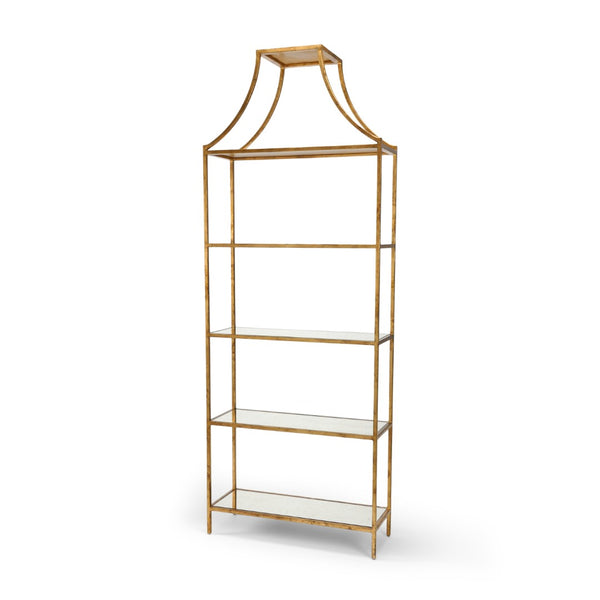 Chelsea House Classic Gilt Shelf Antique Gold Leaf Etagere With Five Glass Shelves, 96"H X 36"W Elegant Display 381695