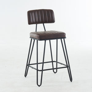 English Elm Industrial Bar Stools Set of 2 — Counter Height PU Leather Seats, Sturdy Metal Frame, Ergonomic Backrest and Footrest for Kitchen Island and Home Bar Brown W1901P264279