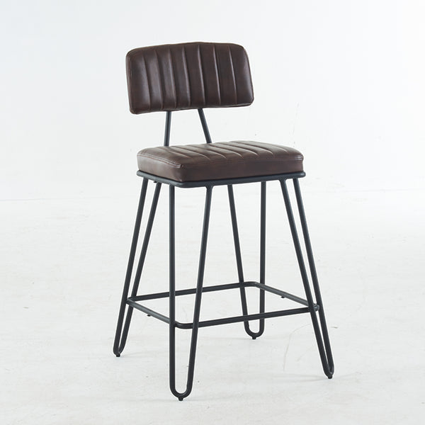 English Elm Industrial Bar Stools Set of 2 — Counter Height PU Leather Seats, Sturdy Metal Frame, Ergonomic Backrest and Footrest for Kitchen Island and Home Bar Brown W1901P264279