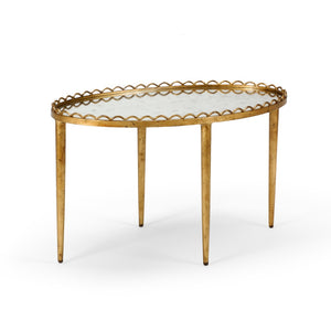 Chelsea House Notting Hill Cocktail Table — Antique Gold Leaf Oval Coffee Table With Mirrored Top & Scalloped Edge Glam 381703