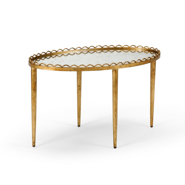 Chelsea House Notting Hill Cocktail Table — Antique Gold Leaf Oval Coffee Table With Mirrored Top & Scalloped Edge Glam 381703