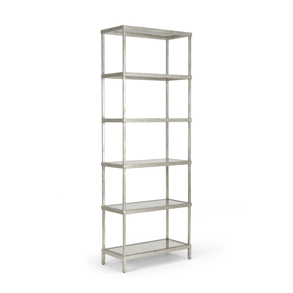Chelsea House Etagere Antique Silver-Leaf Iron Frame With Five Mirrored Shelves For Books, Plants & DéCor — 82" Tall 381710