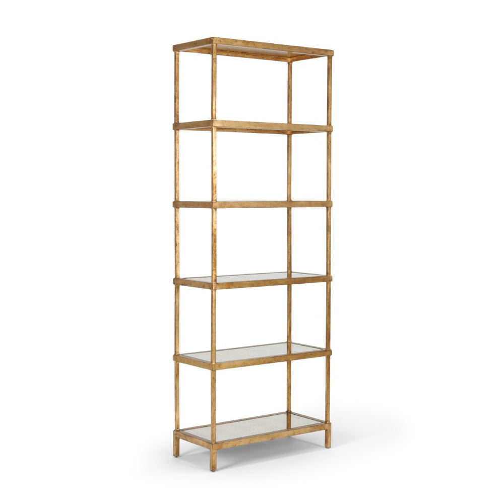 Chelsea House Etagere Antique Gold Leaf Five-Shelf Mirrored Display Unit 82"H X 30"W Open-Back Glam Organizer 381711