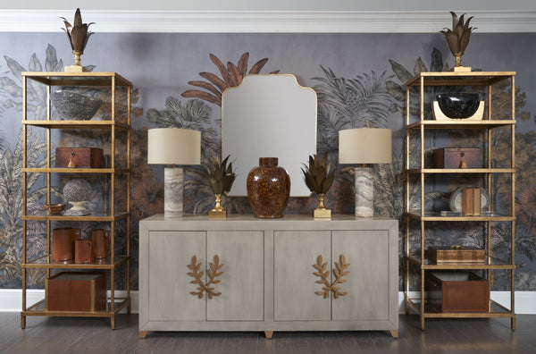 Chelsea House Etagere Antique Gold Leaf Five-Shelf Mirrored Display Unit 82"H X 30"W Open-Back Glam Organizer 381711