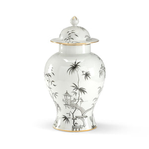 Chelsea House Black/White Chinoiserie Jar — Hand-Decorated Porcelain Accent With Removable Lid, Classic Monochrome Elegance 381729