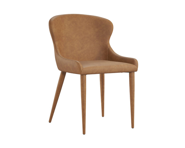 Sunpan Evora Dining Chair - Stunning Milliken Cognac Faux Leather With Stylish Metal Legs For Modern Homes Brown Faux Leather 112163