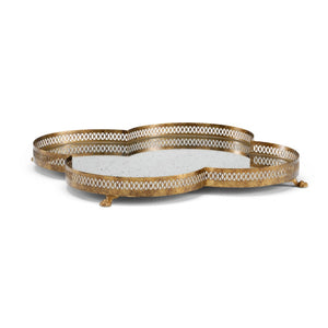 Chelsea House Tracery Mirrored Tray By Lisa Kahn — Antique Gold Quatrefoil Filigree Tray With Claw Feet, 20.5" Surface 381791