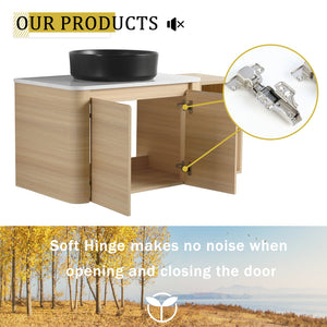 English Elm 42'' Wall-Mounted Bathroom Vanity With Ceramic Sink, Soft-Close Doors & Spacious Storage Solution W999S00474