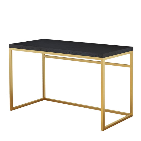 English Elm Home Office Writing Desk with Steel Frame and Scratch Resistant Two Tone Surface Gold+Black W3151P400584