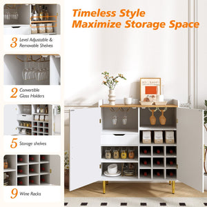 English Elm Modern Fluted Bar Cabinet with Wine Rack Glass Holders Adjustable Shelving and Hidden Drawer White N728P438606W