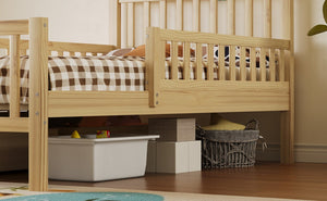 English Elm Twin Pine Platform Bed with Guardrails and Under Storage Drawers for Small Rooms N733P172696M