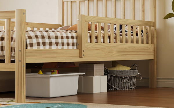 English Elm Twin Pine Platform Bed with Guardrails and Under Storage Drawers for Small Rooms N733P172696M