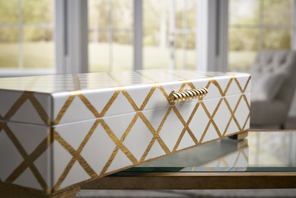 Chelsea House Hinged Hand-Decorated Box With Antique Gold Accents — Elegant Storage For Jewelry, Keepsakes, Console Decor 381858