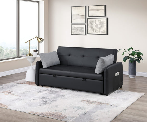 English Elm Ravenna Tufted Pu Leather Sleeper Sofa with Built-in Charging Station for Studio Living B2749P413198
