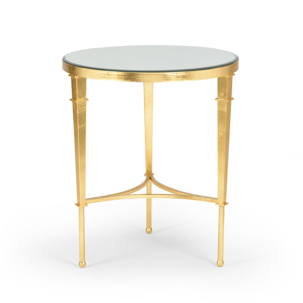 Chelsea House Round Regent Table Gold Leaf Mirrored Top, 28"H Transitional Side Accent Table For Living Room 381864