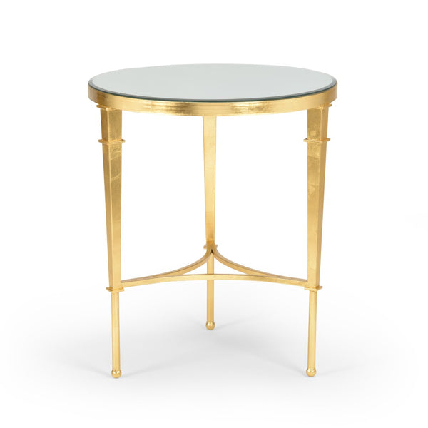 Chelsea House Round Regent Table Gold Leaf Mirrored Top, 28"H Transitional Side Accent Table For Living Room 381864